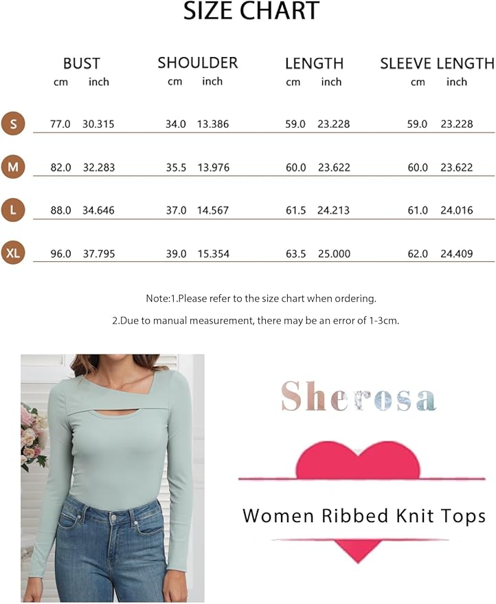 Sherosa Womens Long Sleeve Tops Cutout Ribbed Knit Shirts Trendy Casual Slim Fitted T-Shirt Fall Tees Y2K