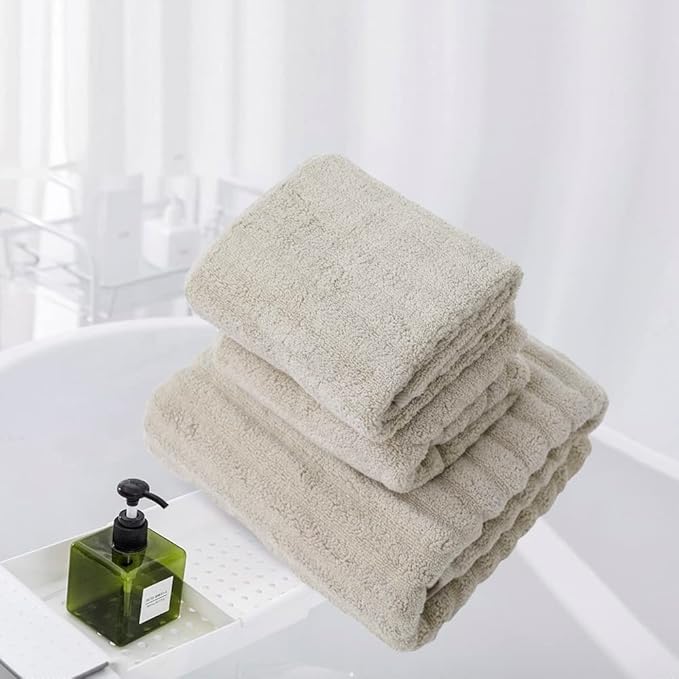 Luxury Ultra Soft Bath Towel Sets for Bathroom Hotel, Apricot 1 Bath Towels 2 Hand Towels Washcloths 100% Long-Staple Cotton Fluffy Highly Absorbent for Women Kids Elderly Face Body