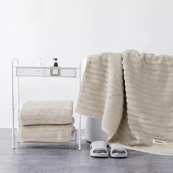 Luxury Ultra Soft Bath Towel Sets for Bathroom Hotel, Apricot 1 Bath Towels 2 Hand Towels Washcloths 100% Long-Staple Cotton Fluffy Highly Absorbent for Women Kids Elderly Face Body