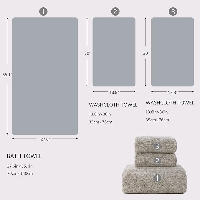 Luxury Ultra Soft Bath Towel Sets for Bathroom Hotel, Apricot 1 Bath Towels 2 Hand Towels Washcloths 100% Long-Staple Cotton Fluffy Highly Absorbent for Women Kids Elderly Face Body