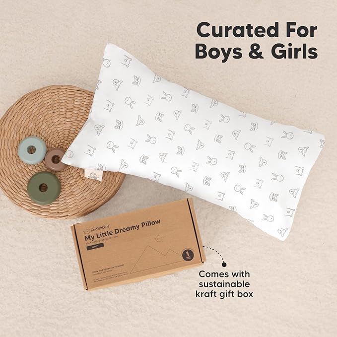 Toddler Pillow with Pillowcase - 10x18 My Little Dreamy Pillow, Organic Toddler Pillows for Sleeping, Kids Pillow, Small Pillows, Toddler Travel Pillows for Sleeping, Toddler Bed Pillows (KeaDoodles)