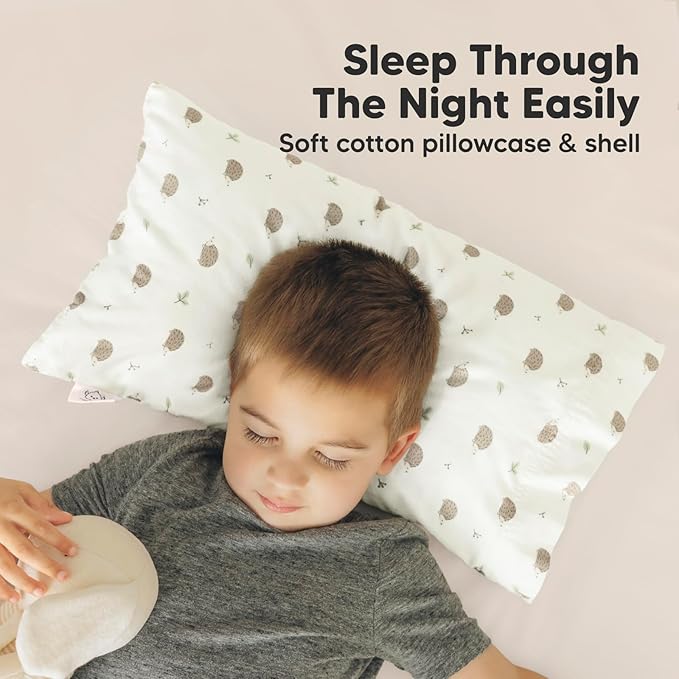 Toddler Pillow with Pillowcase - 10x18 My Little Dreamy Pillow, Organic Toddler Pillows for Sleeping, Kids Pillow, Small Pillows, Toddler Travel Pillows for Sleeping, Toddler Bed Pillows (Bruce)