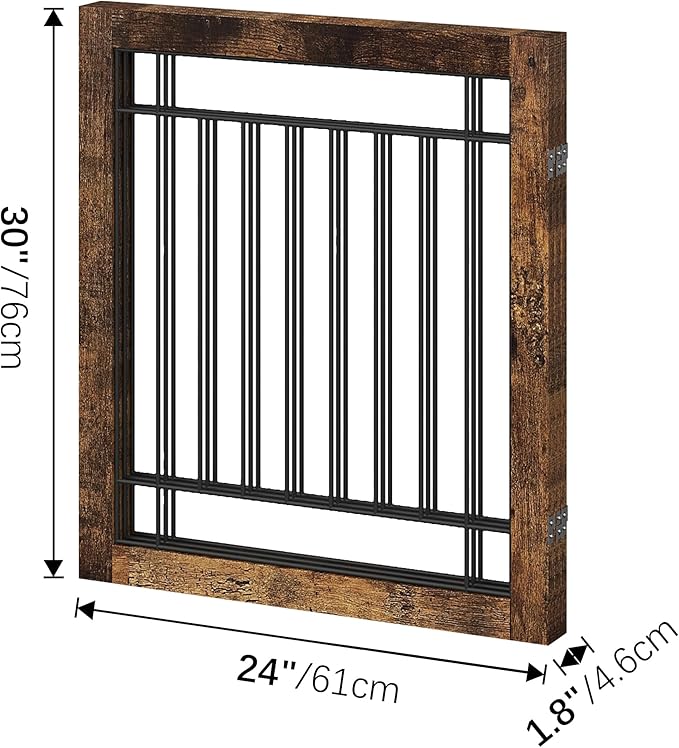 Folding No-Assembly Pet Gate 72" Wide, 30" Tall Wooden Dog Gate, Freestanding Wire Pet Gate, Pet Puppy Safety Fence, with 2PCS Support - Rustic Brown