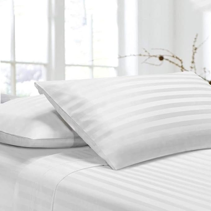 Toddler Pillowcase Set of 2 PC 600 TC 100% Egyptian Cotton Toodler 12x16 Inch Small Baby Travel Pillow Case Envelope Closer Decorative Soft Cozy Travel Kids Nursery Pillow Cases, White Stripe