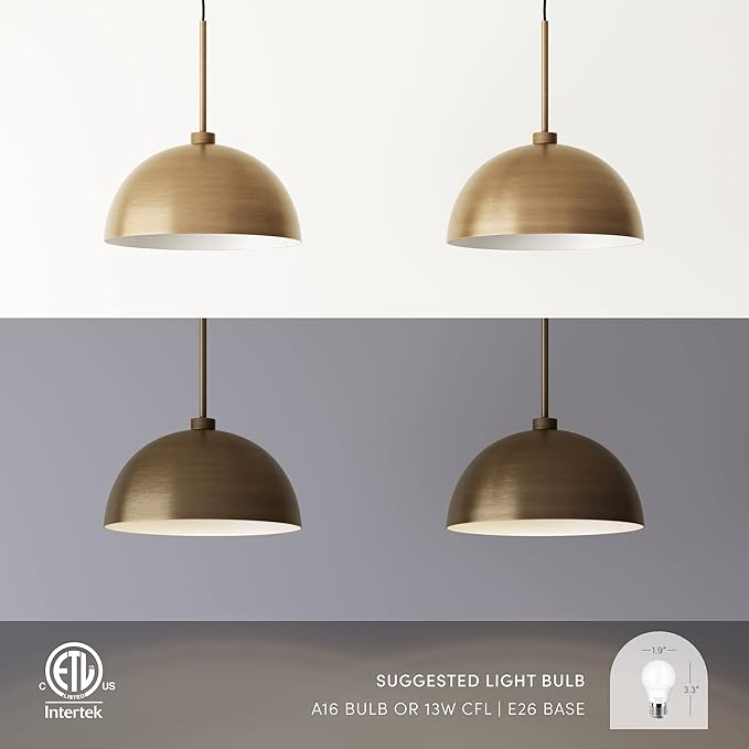 Nathan James Percy Modern 2-Light Pendant Island Light Fixture, Brass Hanging Lights with Gold Metal Shade and Adjustable Cord, for Kitchen, Living Room, Vintage Brass
