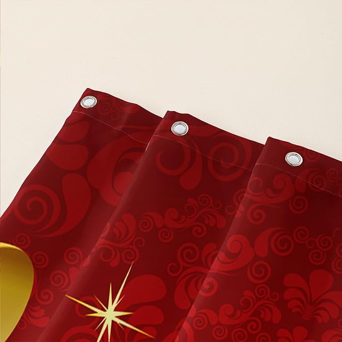 AILONEN Red and Gold Shower Curtain,Red Rose Hearts Printed Bath Curtain,Romantic Luxury Rose Flower Waterproof Curtain for Bathroom Decor 36" W x 72" H