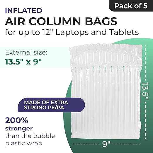 IDL Packaging Inflated 12" Laptop and Tablet Protective Bags, Self Sealed, Pack of 5 - Reusable Air Column Bags for Packing, Travel and Shipping - Durable Case for Laptops and Tablets
