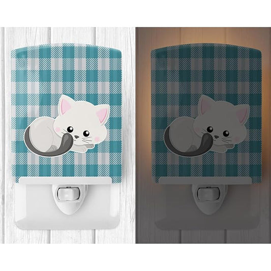 Caroline's Treasures BB6883CNL White Kitten Ceramic Night Light Compact, UL-Certified, Ideal for Bedroom, Bathroom, Nursery, Hallway, Kitchen, 6x4x3, Multicolor
