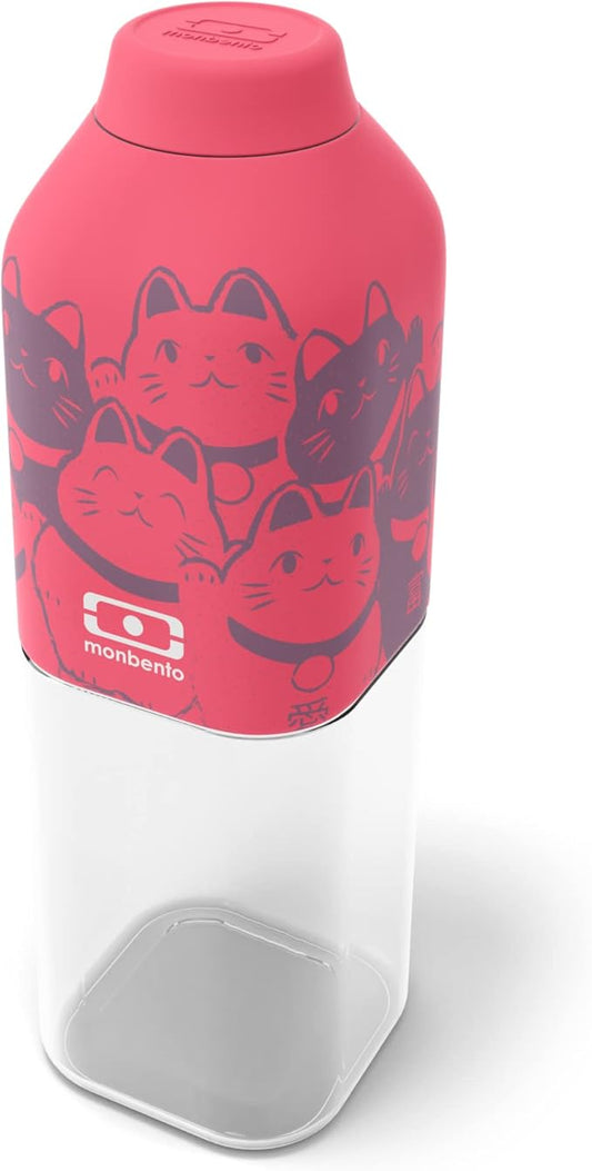 monbento - Water Bottle MB Positive M Neko 17 Oz - Leakproof Water Bottle Perfect for Work, Travel, Sport, or to Slip into a Handbag - BPA Free - Food Grade Safe - Cats Pattern - Pink