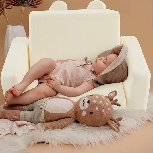 MeMoreCool Folding Toddler Chair, Cmofy Plush Fold Out Kids Couch Sofa, Convertible Kid Sofa Bed, Flip Out Baby Recliner for Toddlers 1-3 Girls Boys