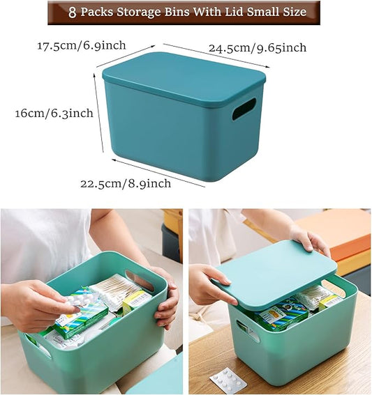 Plastic Storage Bins with Lid, Stackable Storage Containers for Organizing, Storage Baskets for Shelves Kitchen Bathroom Playroom Classroom Office (Small (8 PCS))