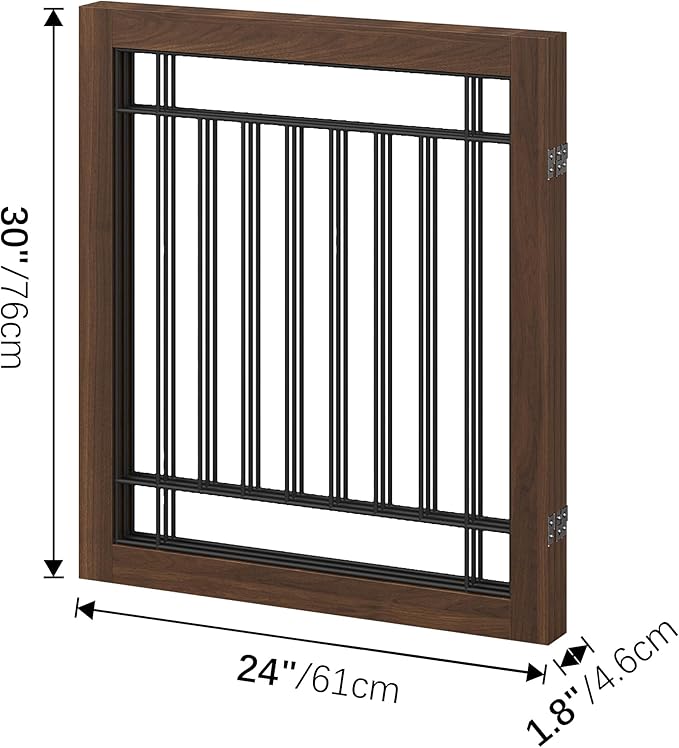 Folding No-Assembly Pet Gate 72" Wide, 30" Tall Wooden Dog Gate, Freestanding Wire Pet Gate, Pet Puppy Safety Fence, with 2PCS Support - Brown