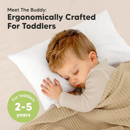 Toddler Pillow with Pillowcase - 10x18 My Little Dreamy Pillow, Organic Toddler Pillows for Sleeping, Kids Pillow, Small Pillows, Toddler Travel Pillows for Sleeping, Toddler Bed Pillows (Soft White)