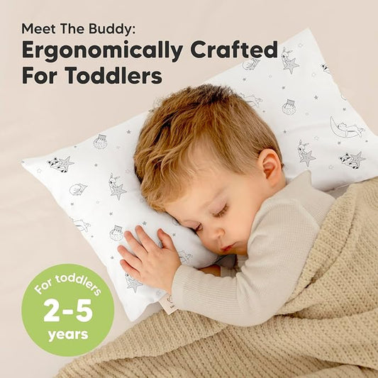 Toddler Pillow with Pillowcase - 10x18 My Little Dreamy Pillow, Organic Toddler Pillows for Sleeping, Kids Pillow, Small Pillows, Toddler Travel Pillows for Sleeping, Toddler Bed Pillows (Slumber)