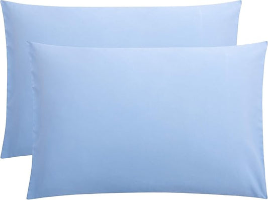 Toddler Pillowcase Set of 2 PC 600 TC 100% Egyptian Cotton Toodler 12x16 Inch Small Travel Pillow Case Envelope Closer Decorative Soft Cozy Travel Kids Nursery Preschool Pillow Cases, Light Blue Solid