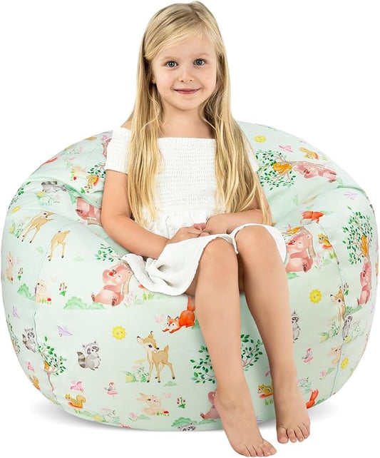 Bean Bag Chair for Kids Stuffed Animal Storage Beanbag Chairs,Toddler Toy Storage Organizer for Girls and Boys,Large 32'' Cover Only（No Filling