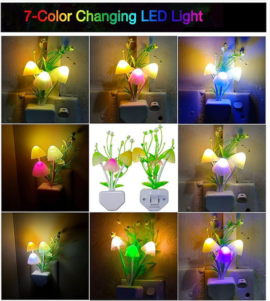 AUSAYE 2 Pack LED Sensor Night Light Plug-in NightLight Color Changing Lamp Mushroom Decor, Mini Cute Night Lights for Kids Adults Bedroom,Toilet, Bathroom, Stairs, Kitchen, Hallway