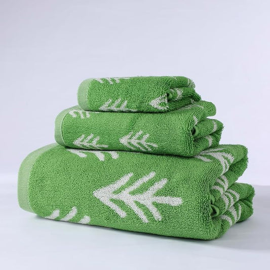 Luxury Christmas Tree Pine Green Bath Towel Sets for Bathroom, 1 Bath Towels 1 Hand Towels 1 Washcloths 100% Cotton Fluffy Highly Absorbent Double Sided Pattern Towel for Women Kids Elderly
